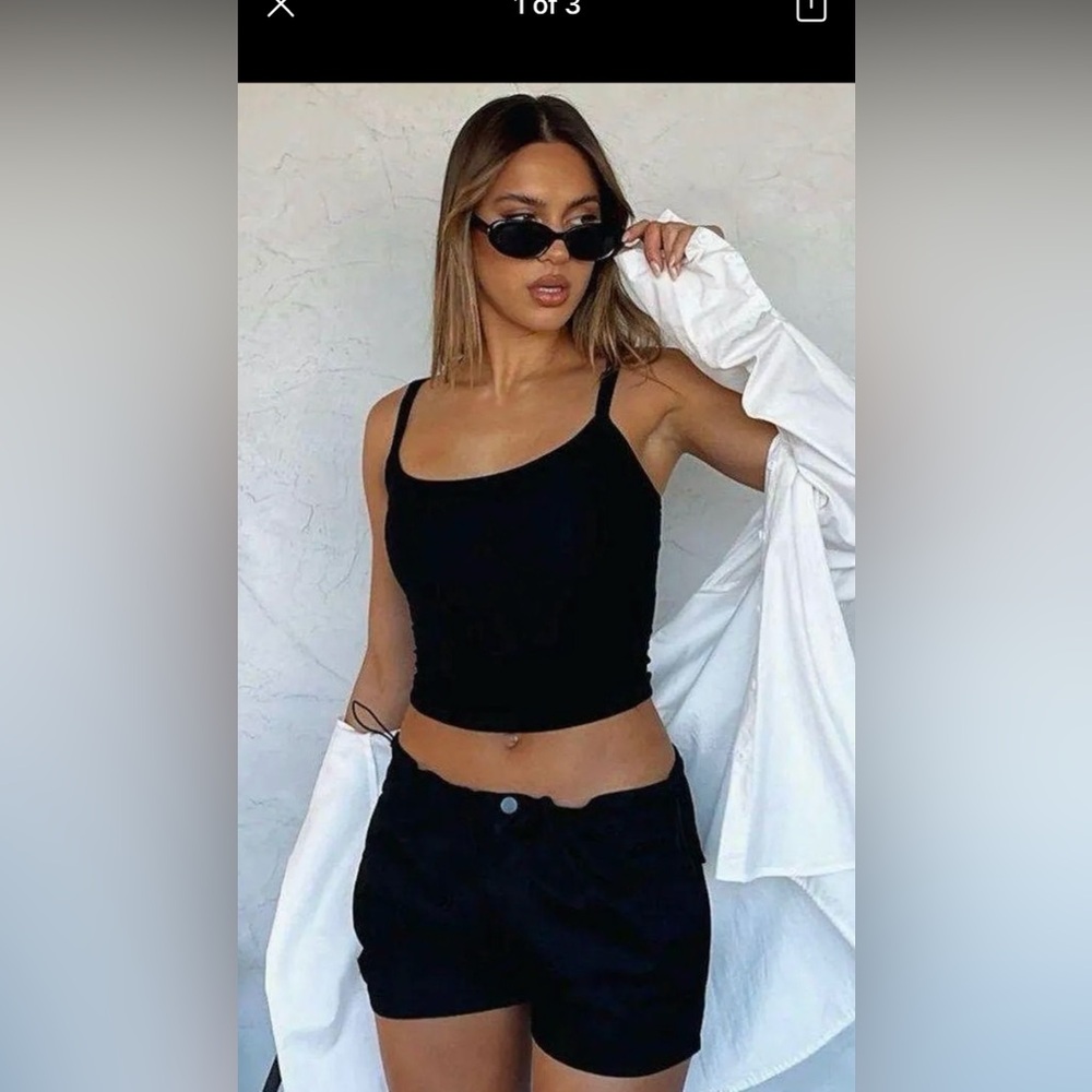 Princess Polly Skip The Line Adjustable Black Cargo Shorts